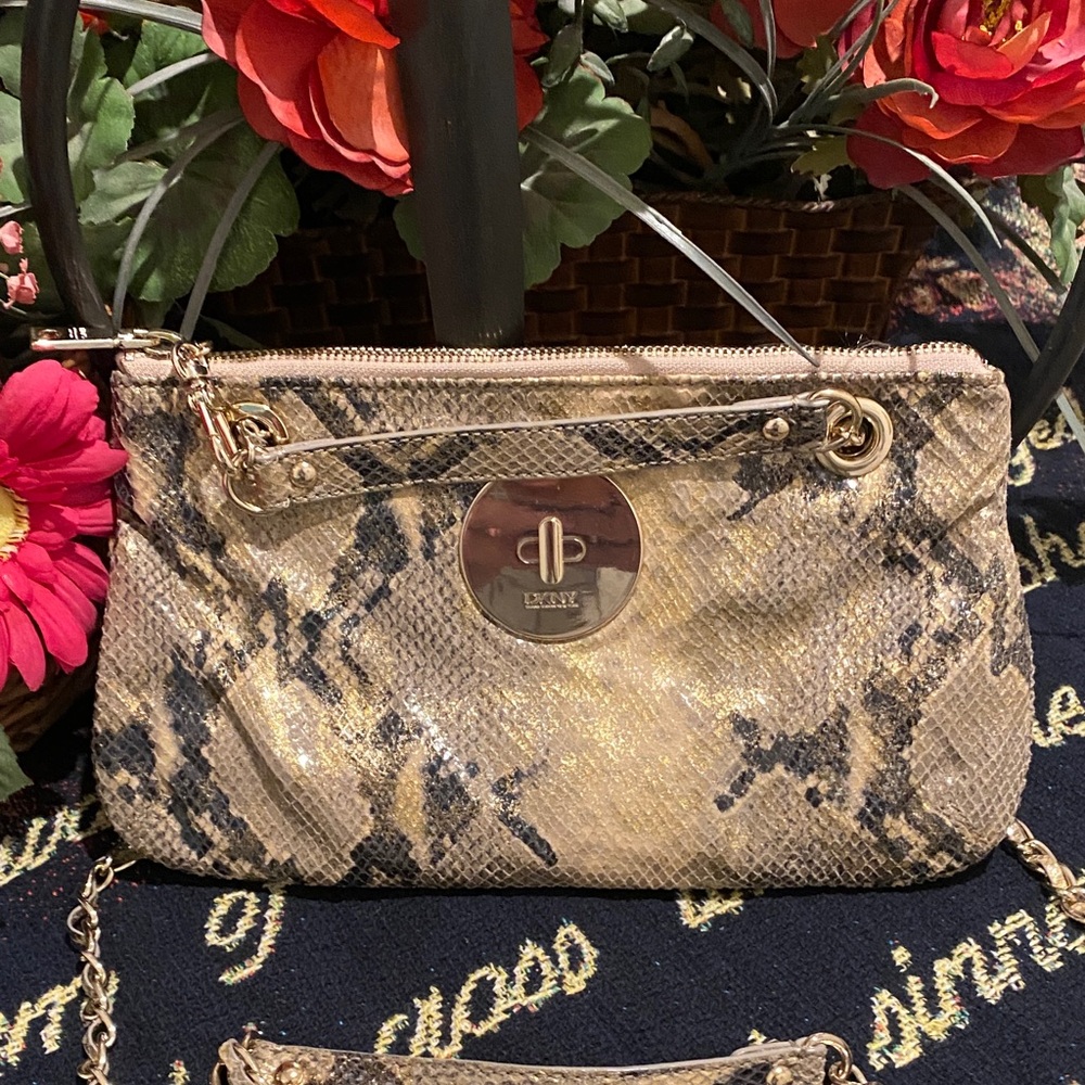 DKNY Beige and Black Snakeskin Crossbody Bag